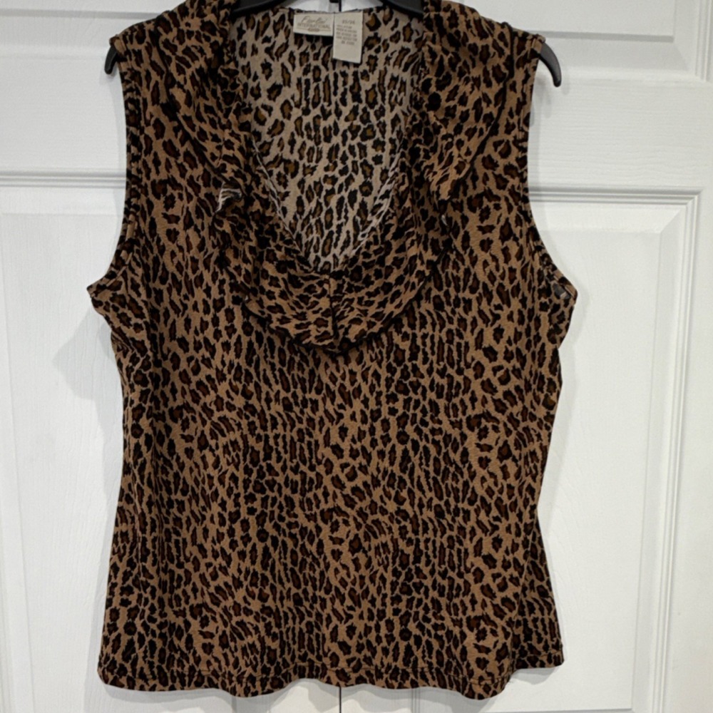 Fiorlini International Plus Leopard Print Sleeveless Cowl Neck Nylon Blouse 22/…